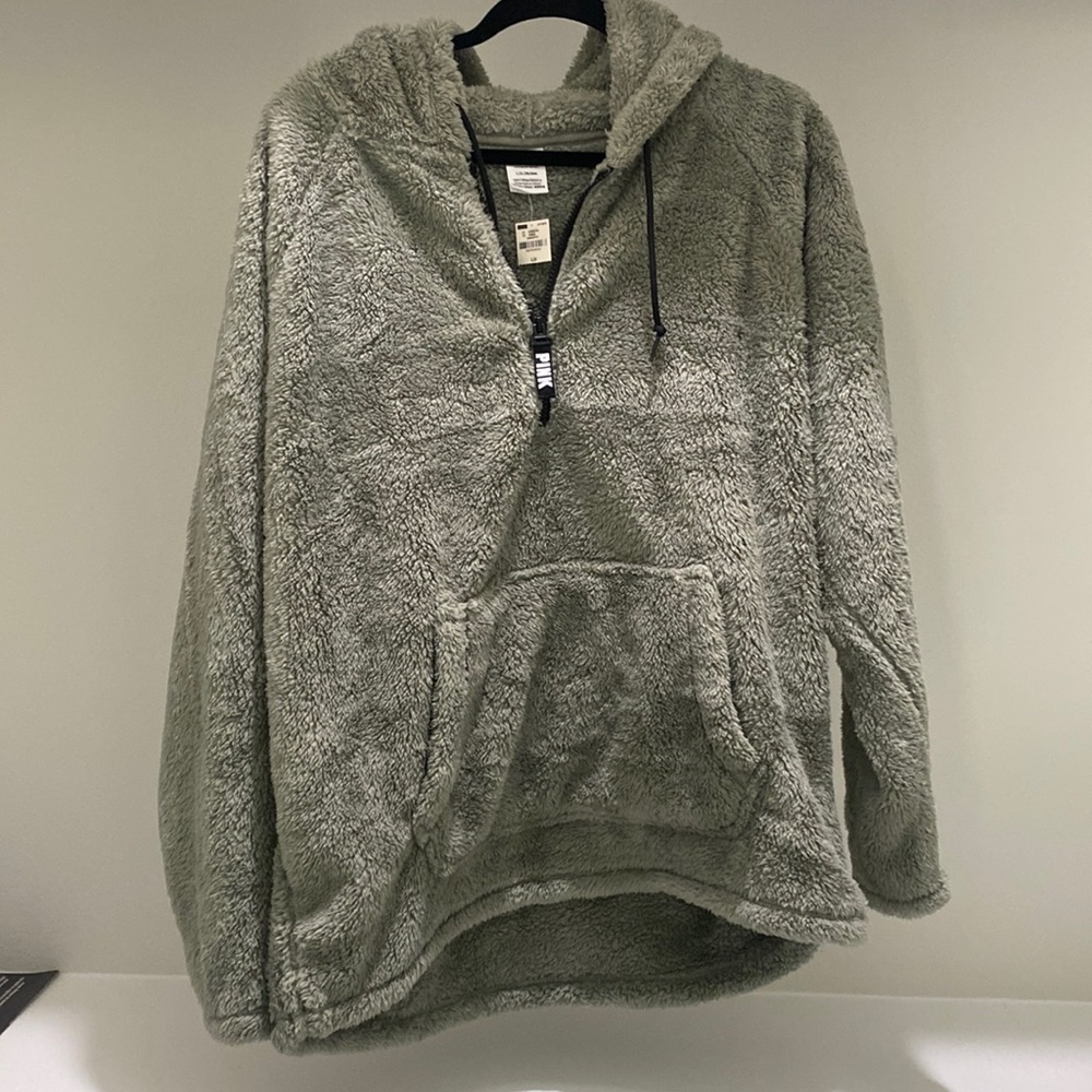Cozy, cute sage green pink hoodie.